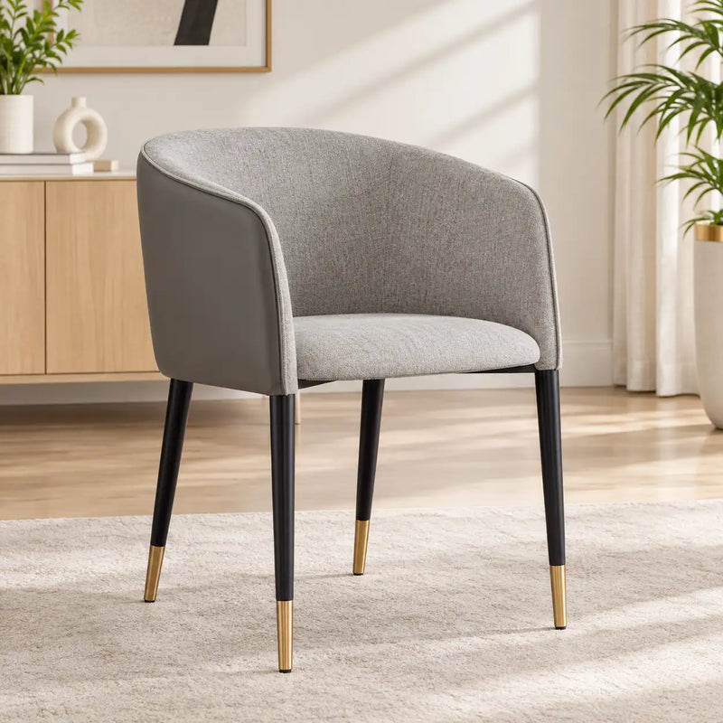 Designer Grey Barrel Lounge Chair with Black & Gold Legs