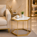 Designer Hexagonal Side Table with White Marble Top