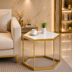 Designer Hexagonal Side Table with White Marble Top