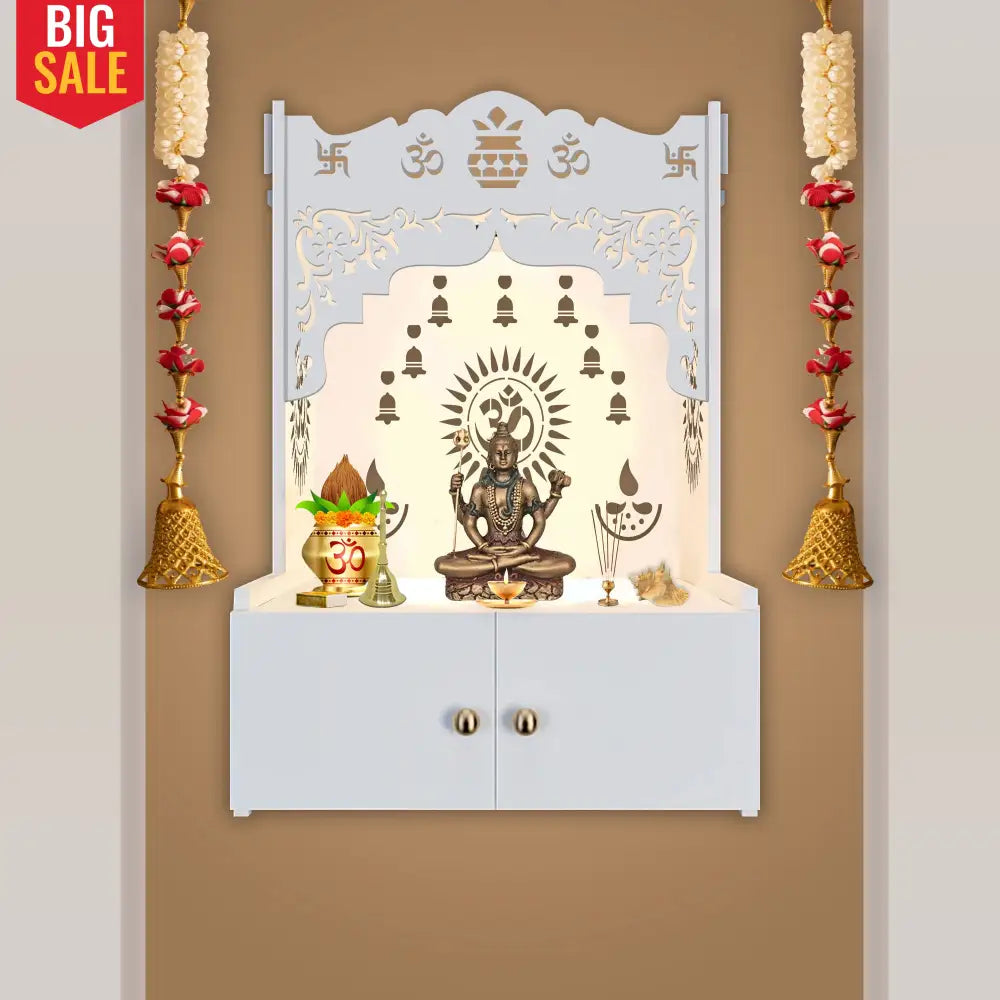 Designer Holy Symbol Om White MDF Wood Temple