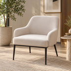 Designer Ivory Upholstered Armchair with Sleek Metal Legs