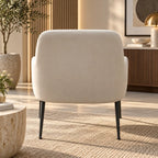 Designer Ivory Upholstered Armchair with Sleek Metal Legs