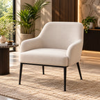 Designer Ivory Upholstered Armchair with Sleek Metal Legs
