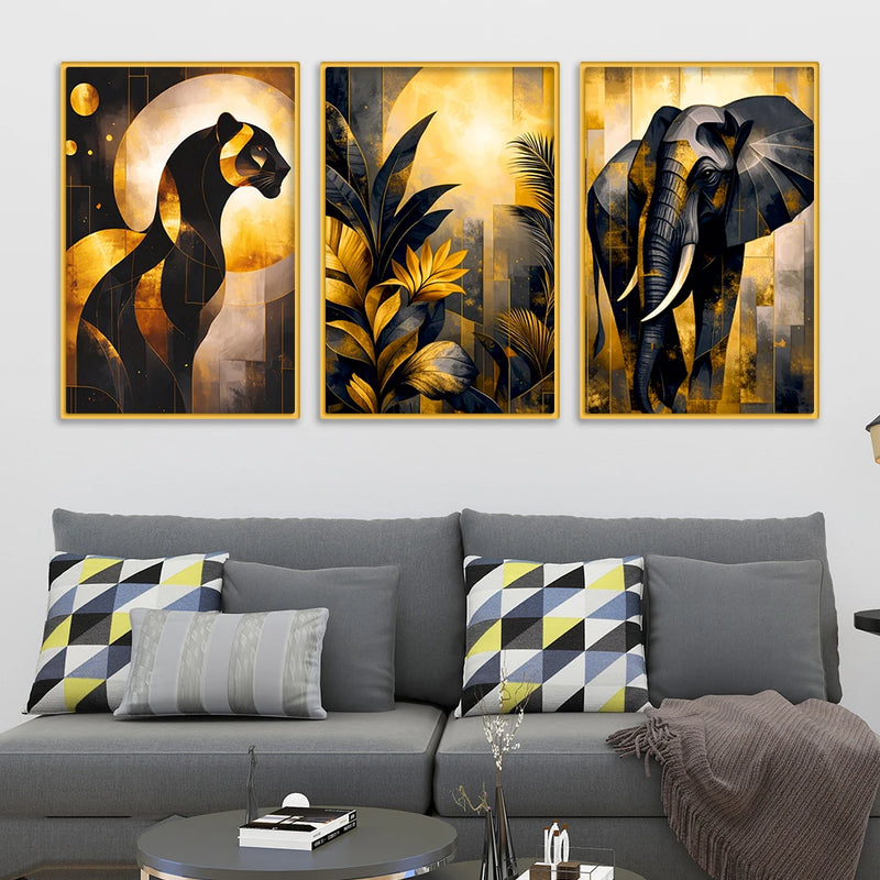 Designer Jungle Theme Canvas Wall Decor Painting Set of Three