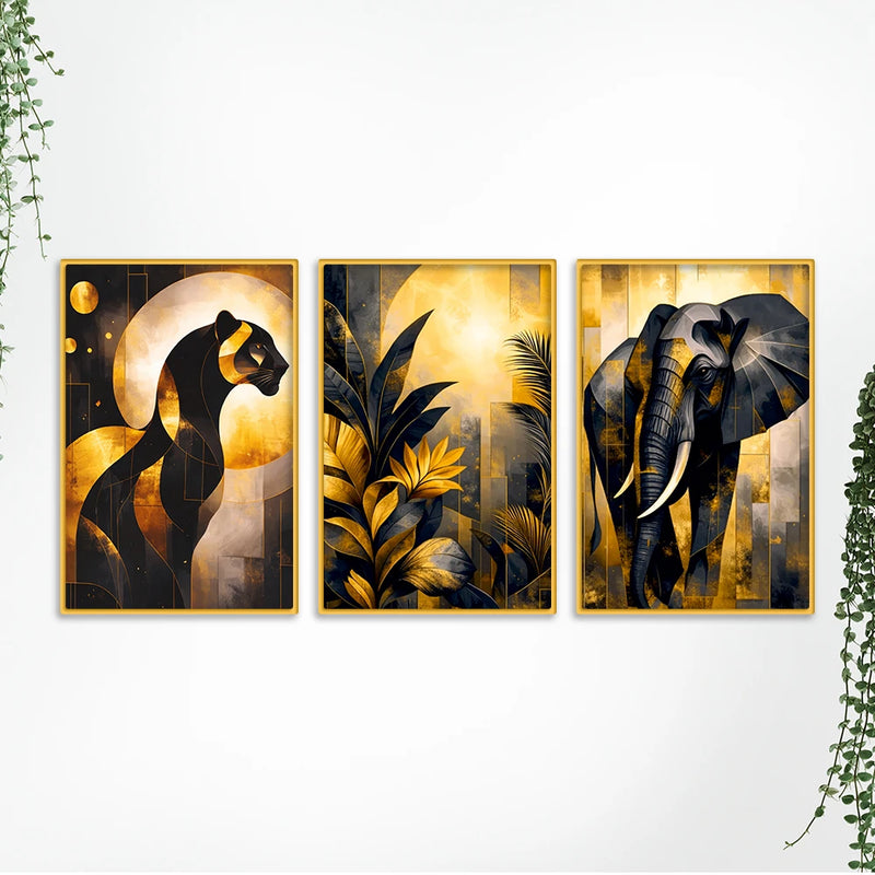 Designer Jungle Theme Canvas Wall Decor Painting Set of Three