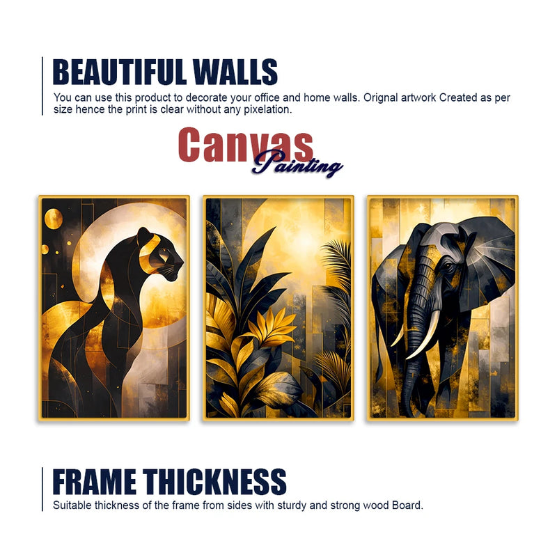 Designer Jungle Theme Canvas Wall Decor Painting Set of Three