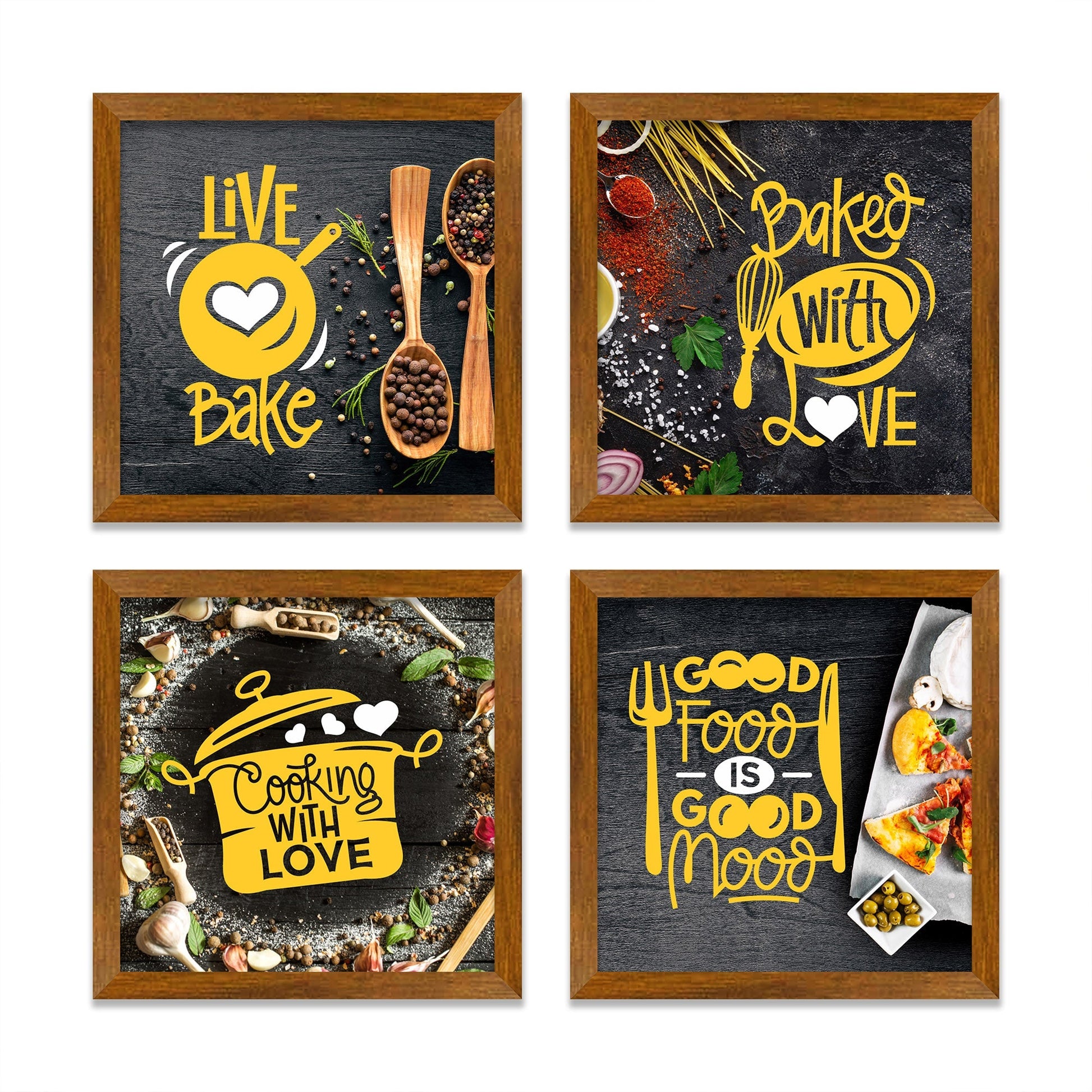 Designer Kitchen Quote Art Wooden Wall Frame Set of Four