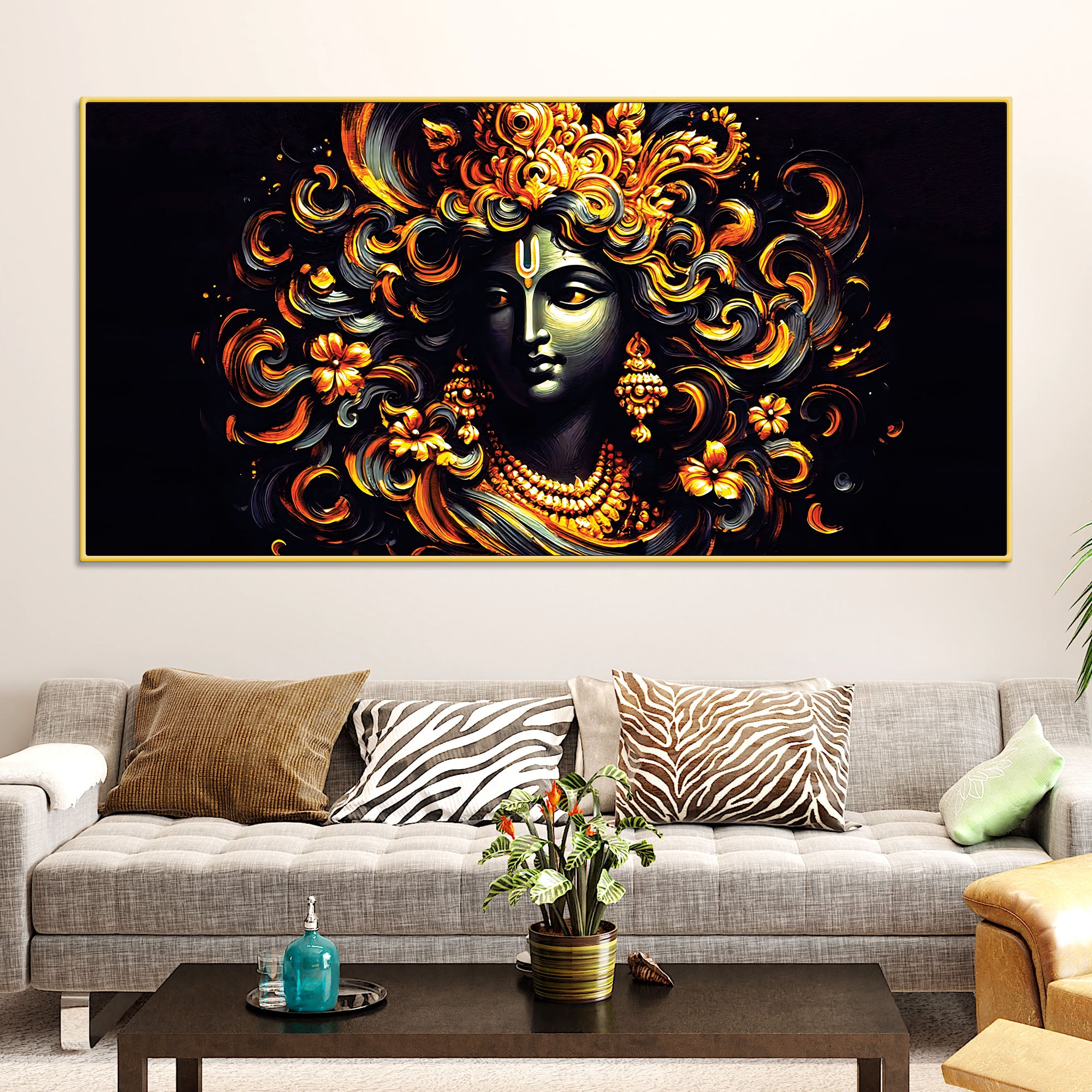 Designer Lord Krishna Canvas Painting for Luxury Wall Decoration