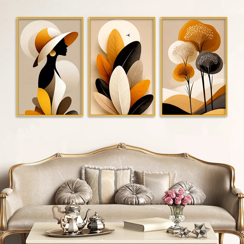 Designer Minimalist Abstract Canvas Wall Painting Set of Three