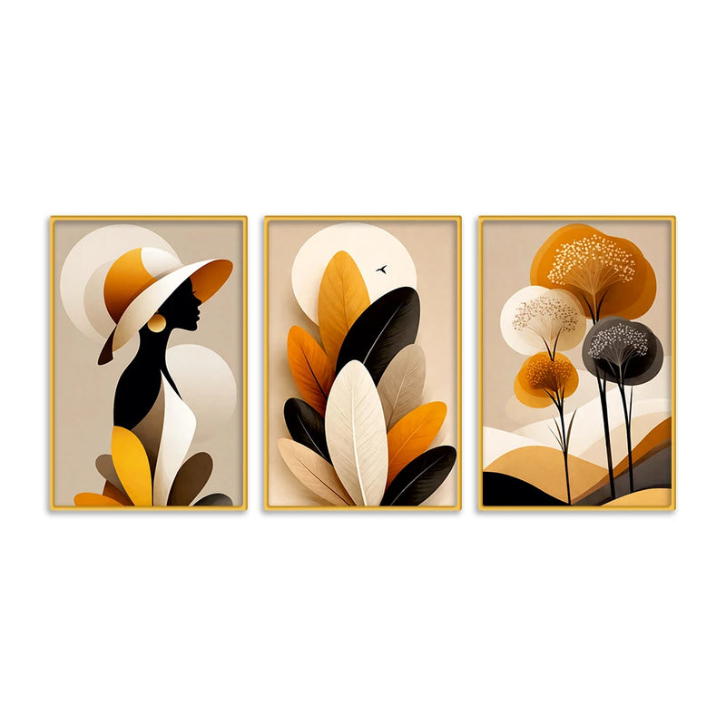 Designer Minimalist Abstract Canvas Wall Painting Set of Three