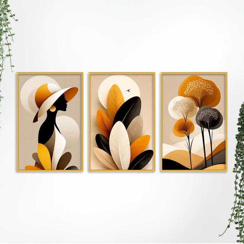 Designer Minimalist Abstract Canvas Wall Painting Set of Three