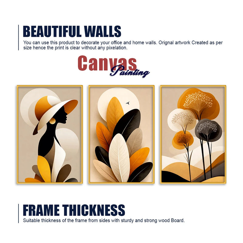 Designer Minimalist Abstract Canvas Wall Painting Set of Three