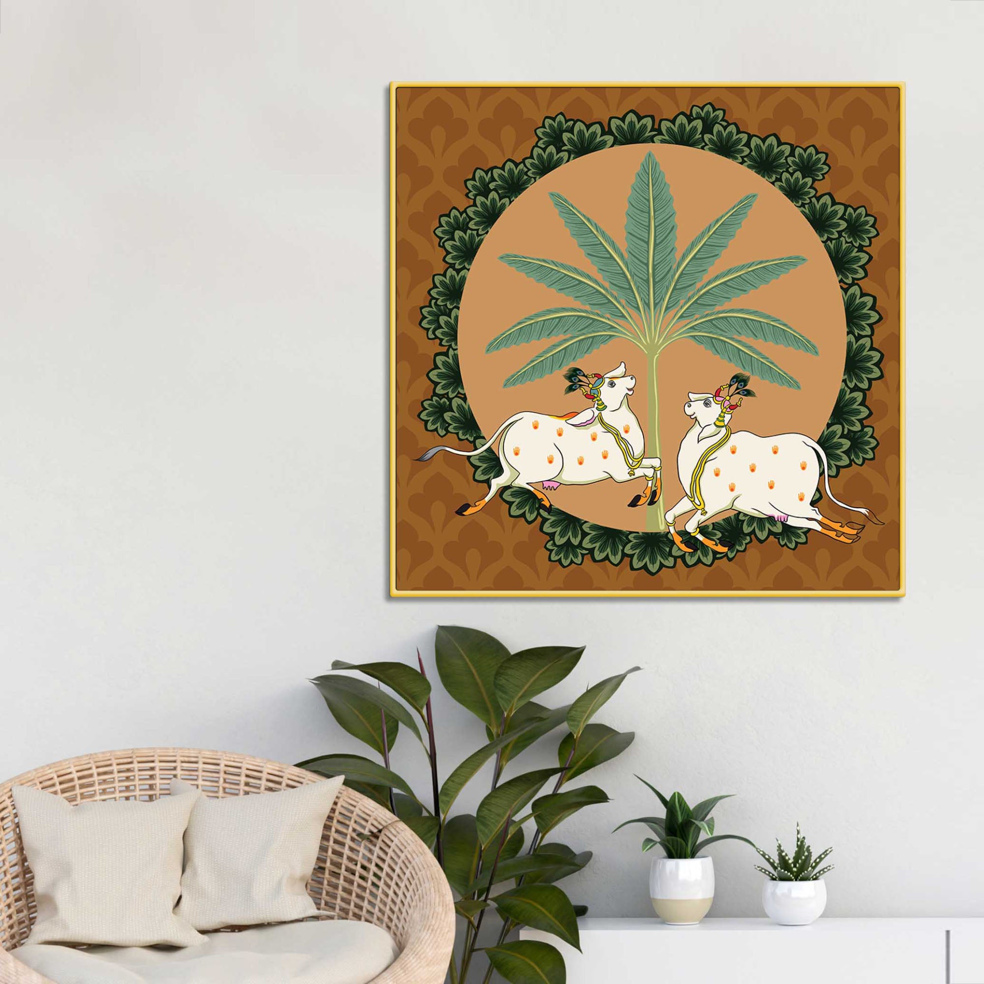 Designer Pichwai Cow Pair Painting | Positive Home Decor Painting