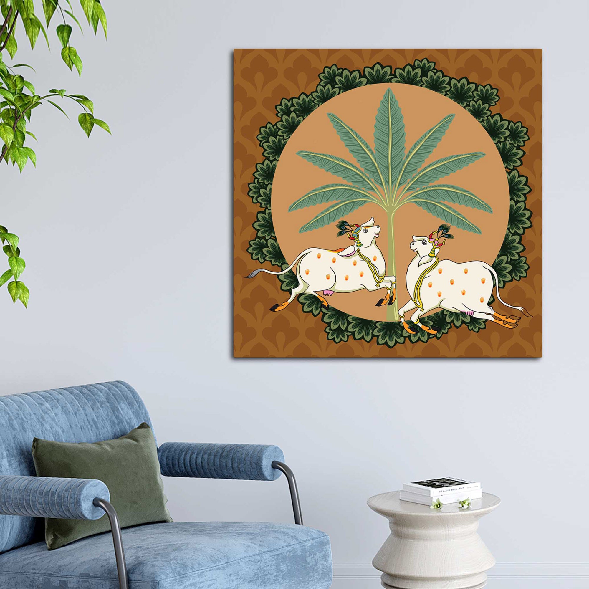 Designer Pichwai Cow Pair Painting | Positive Home Decor Painting