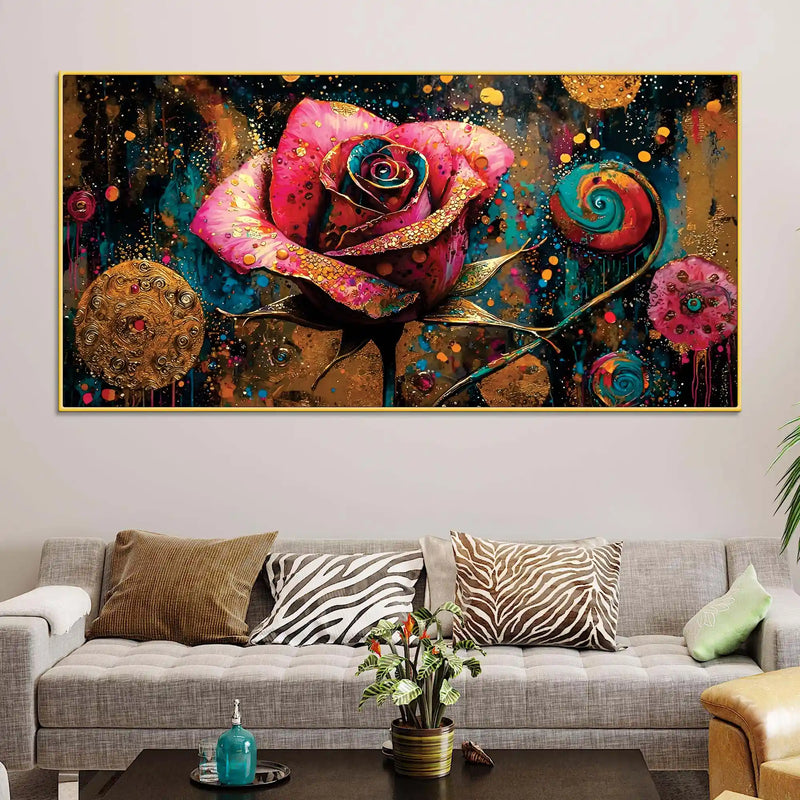 Designer Pink Rose Abstract Canvas Wall Painting for Luxury Interiors