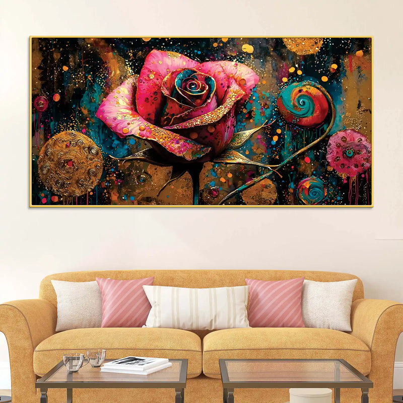 Designer Pink Rose Abstract Canvas Wall Painting for Luxury Interiors