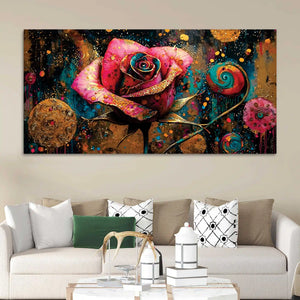 Designer Pink Rose Abstract Canvas Wall Painting for Luxury Interiors