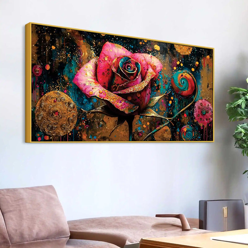 Designer Pink Rose Abstract Canvas Wall Painting for Luxury Interiors