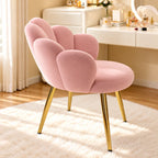 Designer Pink Velvet Accent Chair with Petal-Shaped Backrest & Golden Metal Legs