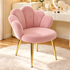 Designer Pink Velvet Accent Chair with Petal-Shaped Backrest & Golden Metal Legs