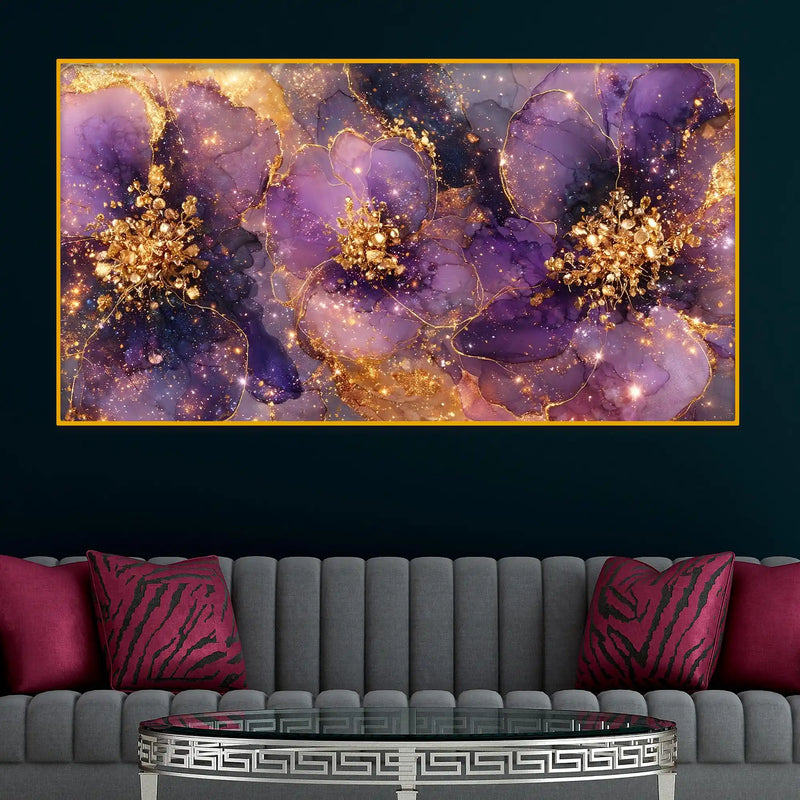 Designer Purple Flower Crystal Glass Wall Painting