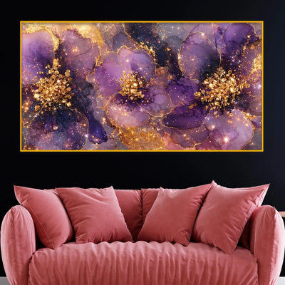Designer Purple Flower Crystal Glass Wall Painting