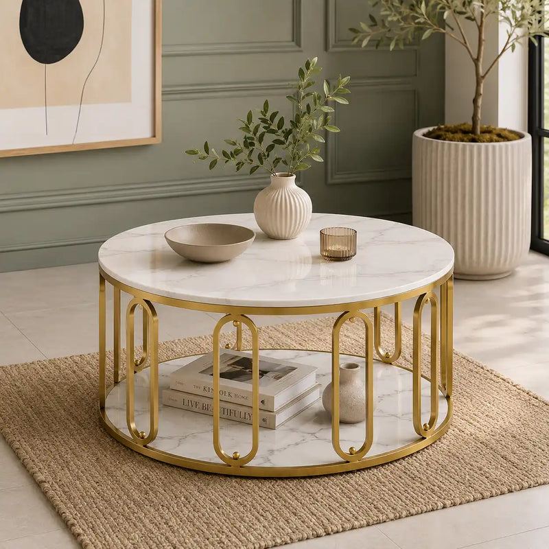 Designer Round Center Table with Marble Finish