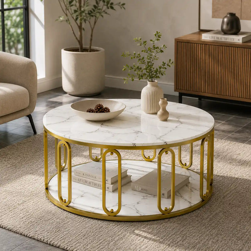 Designer Round Center Table with Marble Finish