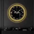 Designer Round LED Mirror Wall Clock with Golden Swirl Pattern
