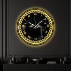 Designer Round LED Mirror Wall Clock with Golden Swirl Pattern