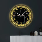 Designer Round LED Mirror Wall Clock with Golden Swirl Pattern