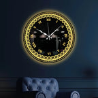 Designer Round LED Mirror Wall Clock with Golden Swirl Pattern