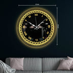 Designer Round LED Mirror Wall Clock with Golden Swirl Pattern