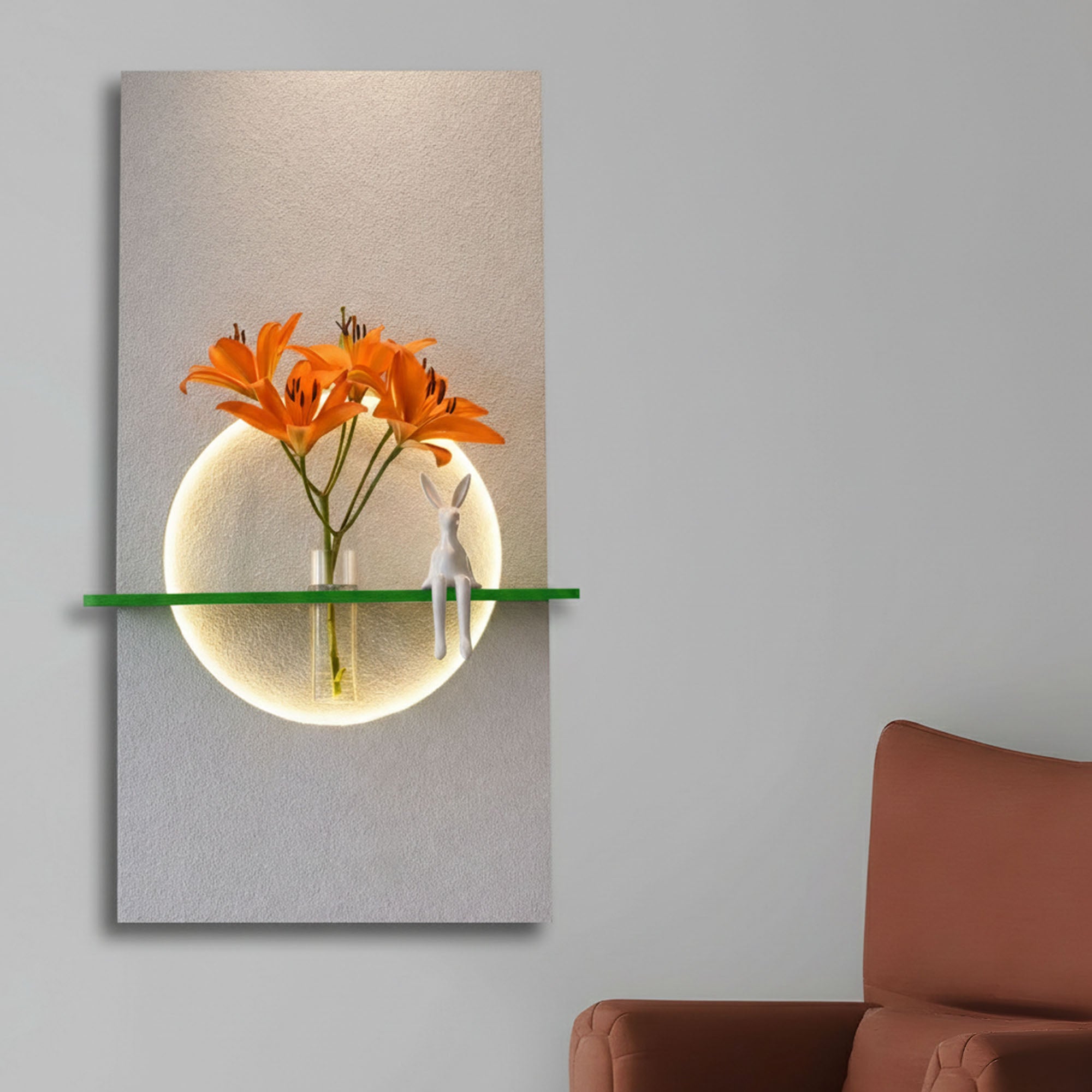 Designer Round LED Wall Decor with Display Shelf