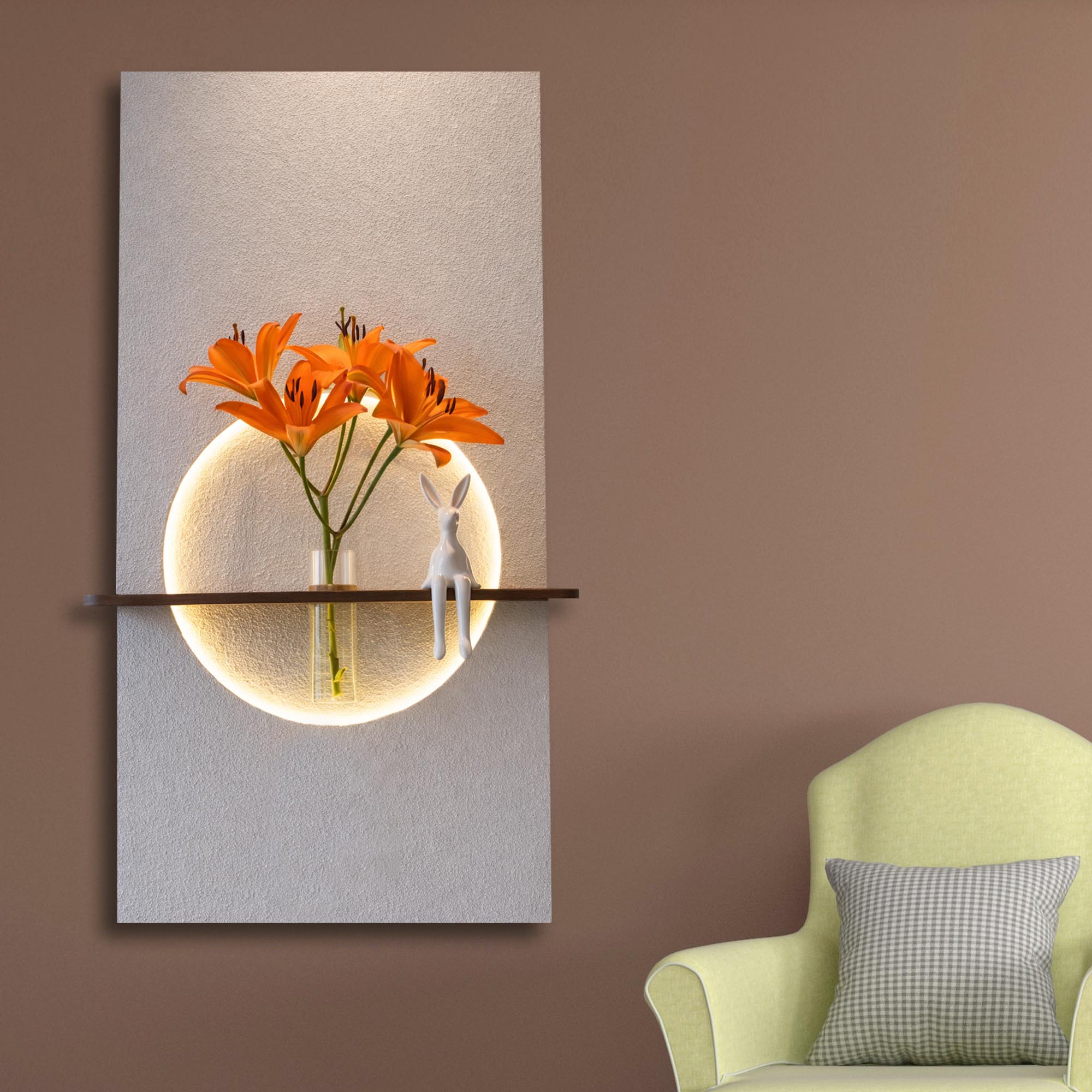 Designer Round LED Wall Decor with Display Shelf