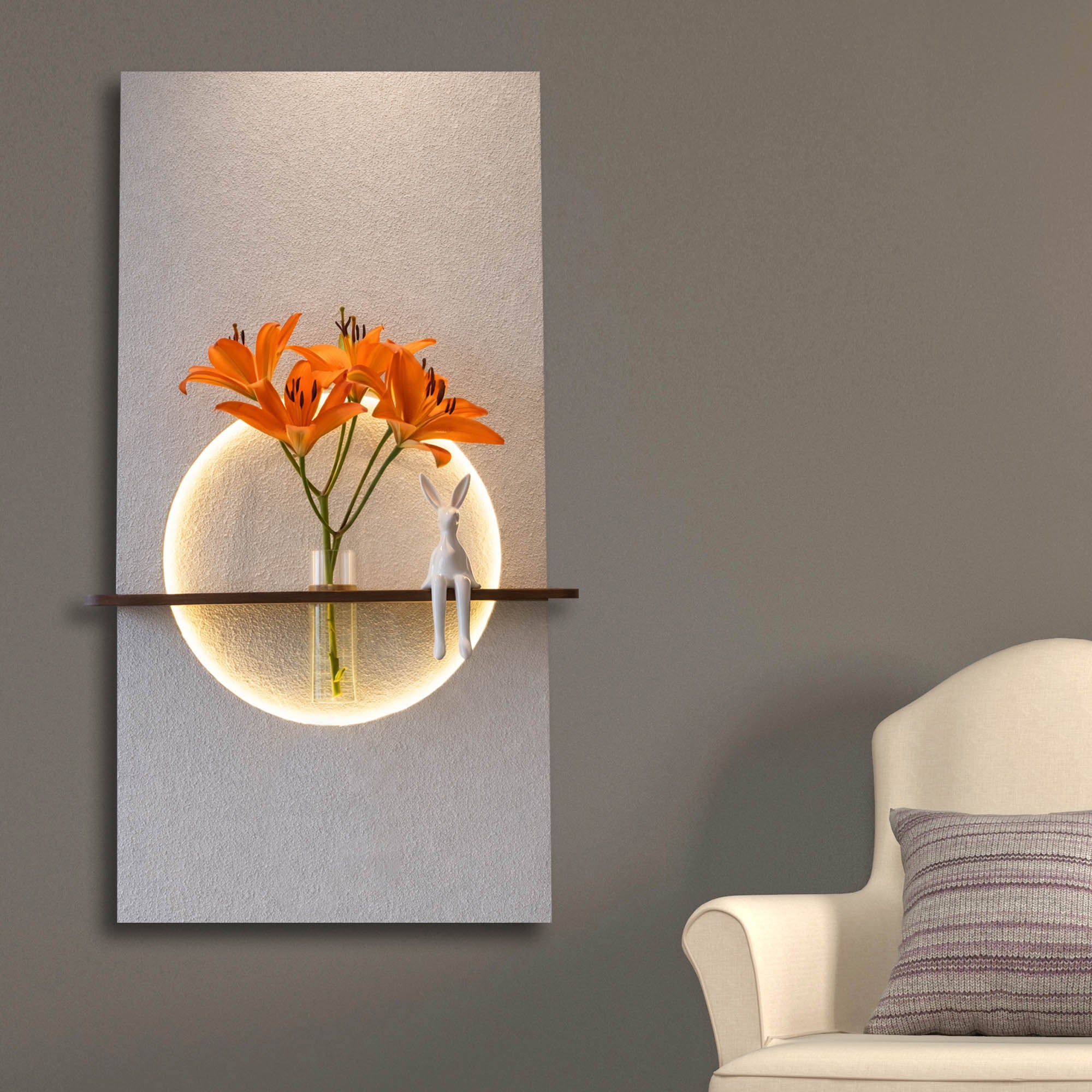 Designer Round LED Wall Decor with Display Shelf