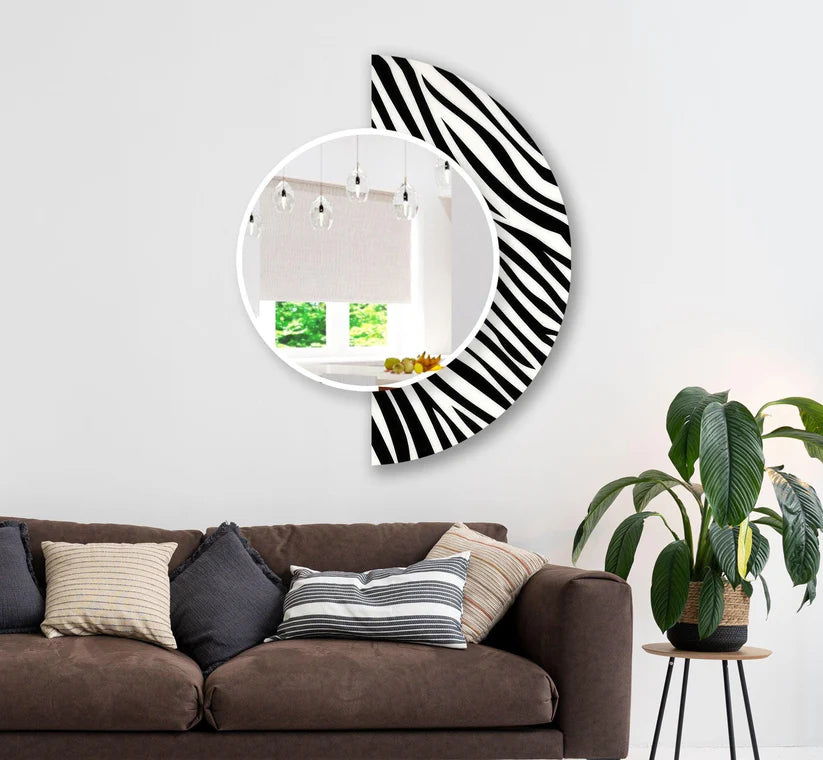 Designer Round Acrylic Wall Mirror with Zebra Print Frame
