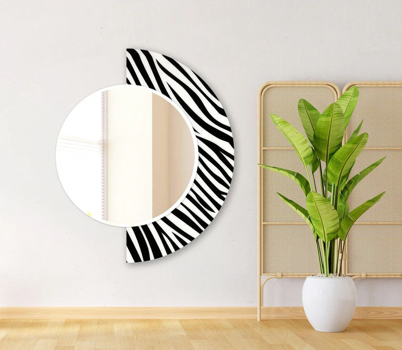 Designer Round Acrylic Wall Mirror with Zebra Print Frame
