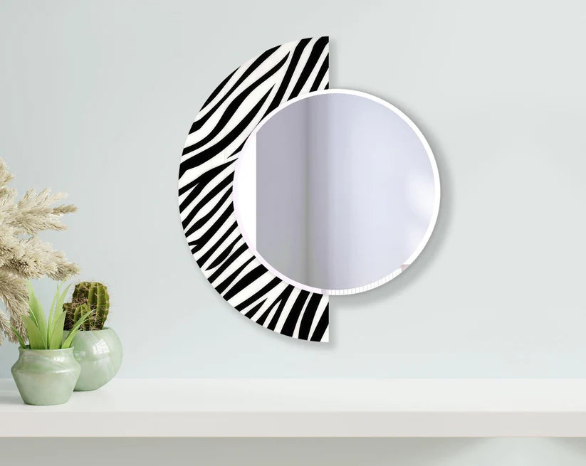 Designer Round Acrylic Wall Mirror with Zebra Print Frame
