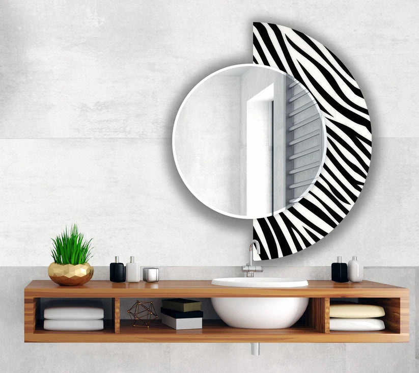 Designer Round Acrylic Wall Mirror with Zebra Print Frame