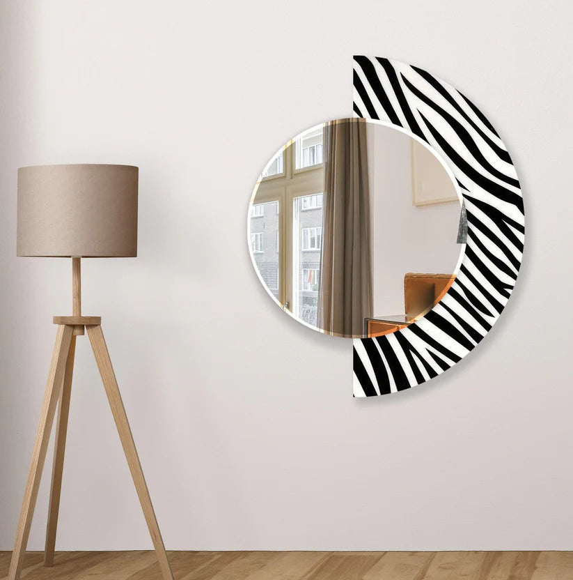 Designer Round Acrylic Wall Mirror with Zebra Print Frame