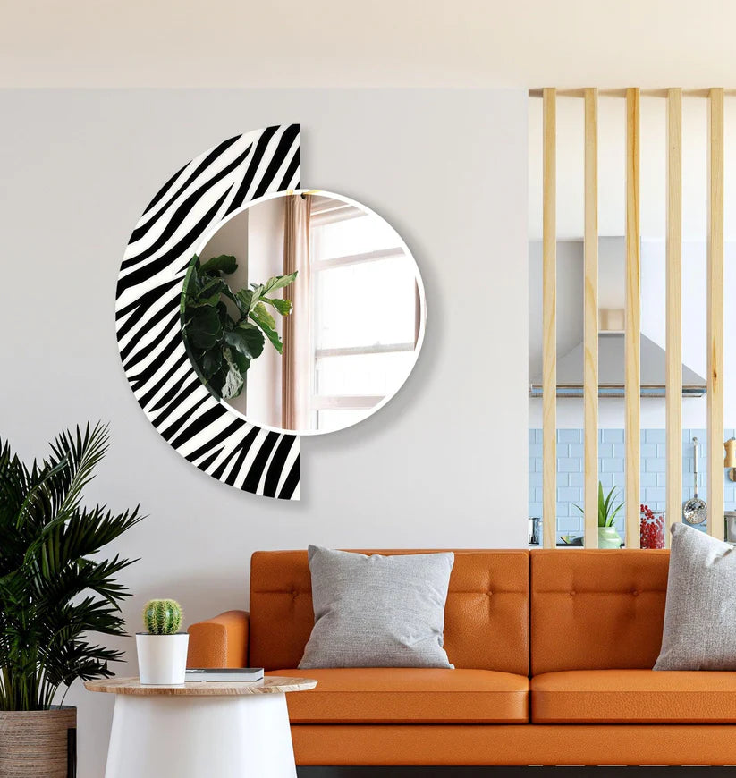 Designer Round Acrylic Wall Mirror with Zebra Print Frame