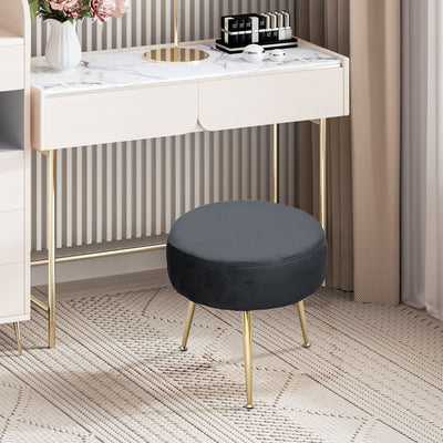 Designer Royal Black Velvet Vanity Seat with Sturdy Golden Legs