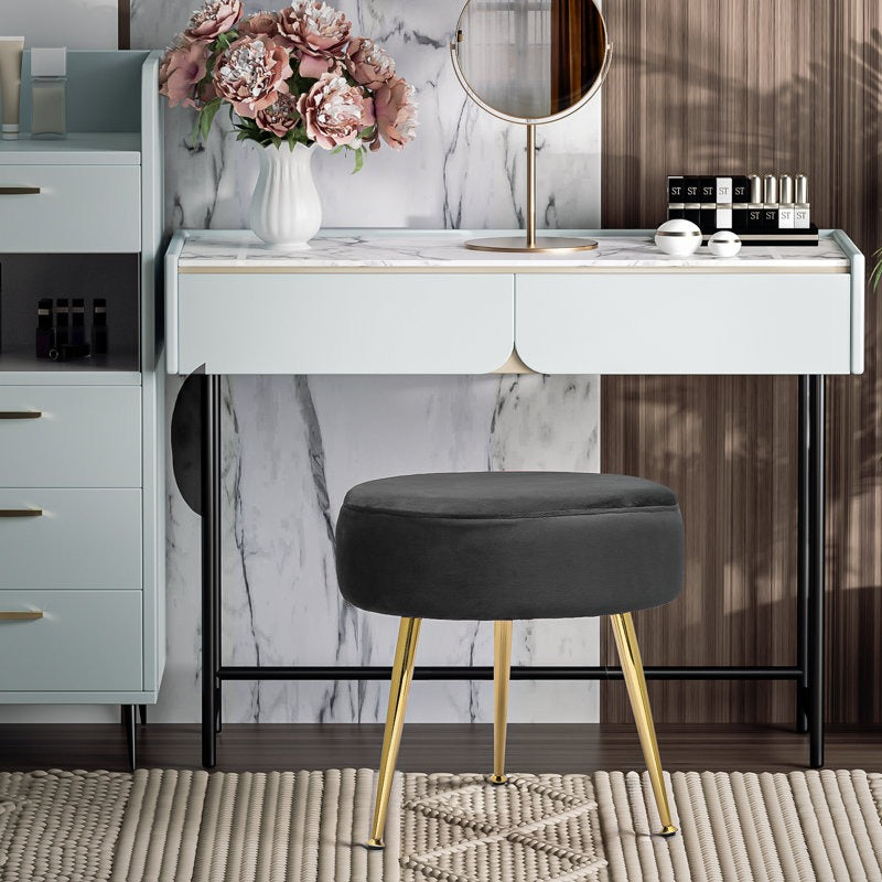 Designer Royal Black Velvet Vanity Seat with Sturdy Golden Legs