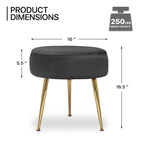 Designer Royal Black Velvet Vanity Seat with Sturdy Golden Legs