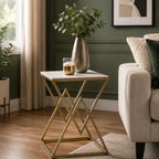 Designer Side Table with Square Marble Finish Top for Home Decor