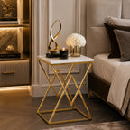 Designer Side Table with Square Marble Finish Top for Home Decor