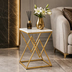 Designer Side Table with Square Marble Finish Top for Home Decor