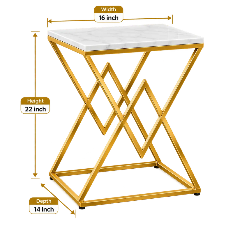 Designer Side Table with Square Marble Finish Top for Home Decor