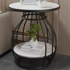 Designer Two Tier Table with Marble Style Top & Curved Base